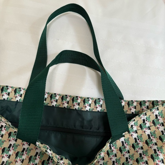 Target Bullseye Dog Print Nylon Durable Large Tote Bag Green Tan Red - Picture 9 of 12